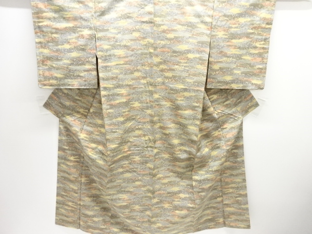 JAPANESE KIMONO / UNUSED OMESHI KIMONO / SILK / NISHIJIN / WOVEN MIST & ABSTRACT PATTERN